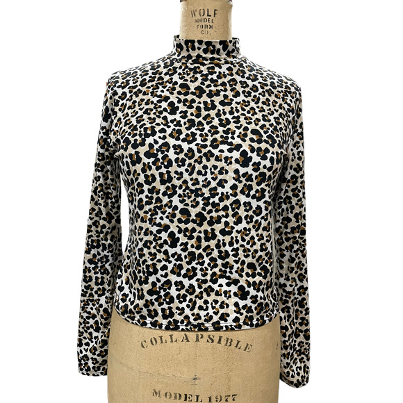 Olivia Rae Womens Mock Neck Shirt Tan Leopard Print Long Sleeve Stretch L - Picture 6 of 8